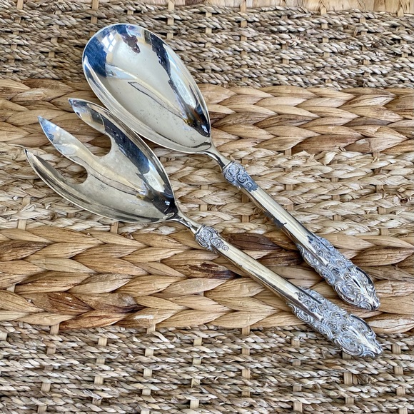 Vtg Godinger GSA Ornate Silver Plate Salad Servers Set Spoon & Fork - Picture 8 of 9